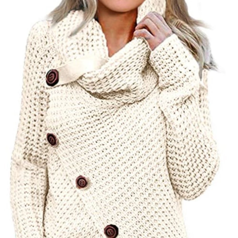 Turtleneck crossover asymetrical sweater, ivory 2X